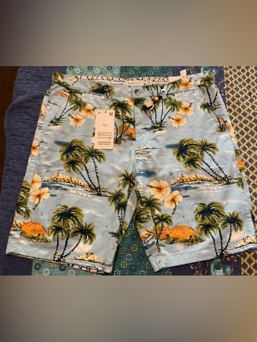 NWT Denim & Flower Stretch Shorts tropical island stretch 38
